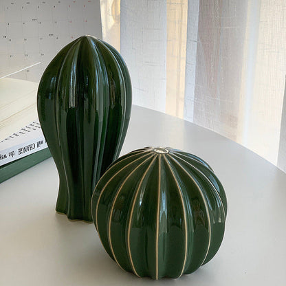 Creative Ceramic Cactus Ornaments – Modern Glossy Glaze Decor for Home and Office