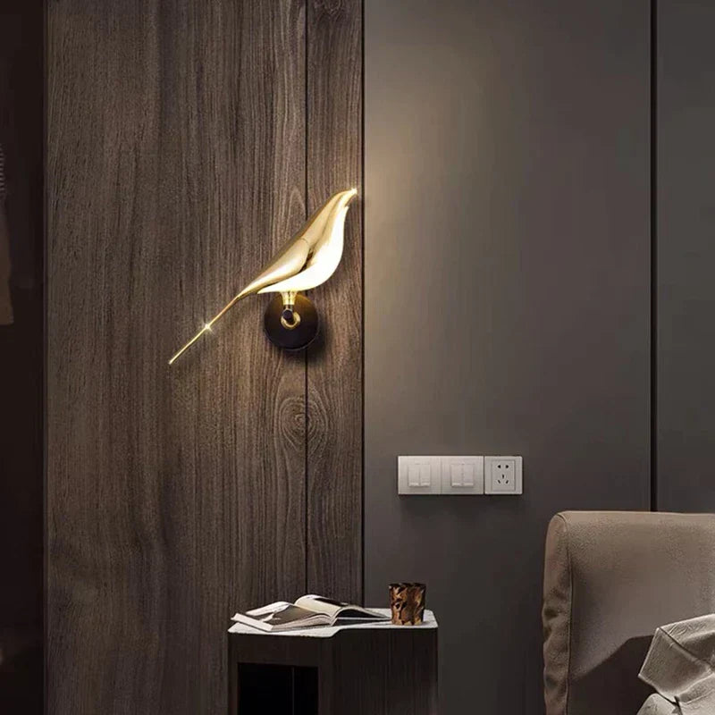 Magnetic Swivel Bird Sconce with 3-Mode LED – Gold Metal Statement Light for Bedroom & Living Room Walls