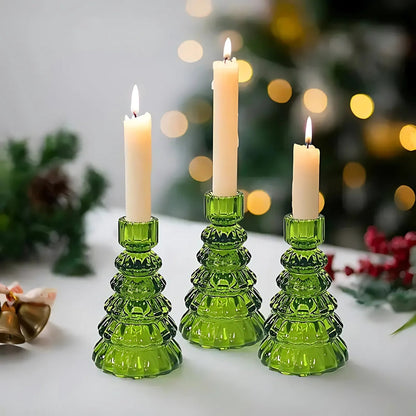 Crescent Christmas Tree Candle Holder Set - Glass, 3pcs