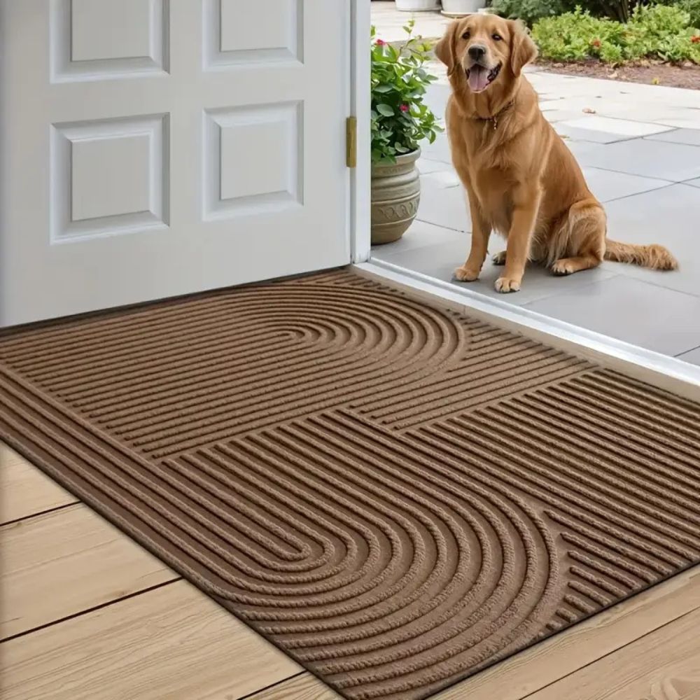 Felpudo Creston: microfibra, diseño de hilo curvado, uso interior y exterior