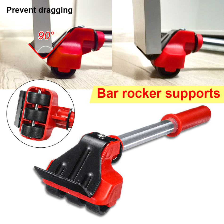 Heavy-Duty Furniture Moving Kit with Lifter Bar & Rolling Pads for Sofas Cabinets Appliances Hardwood Tile Carpet Floors Home Office