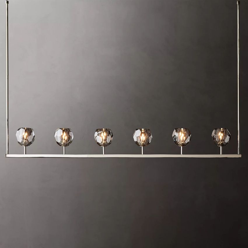 Linear Crystal Chandelier Brass & Glass LED Dining Room Statement Lighting Fixture Contemporary for Kitchen Island