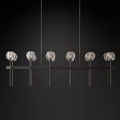 Linear Crystal Chandelier Brass & Glass LED Dining Room Statement Lighting Fixture Contemporary for Kitchen Island