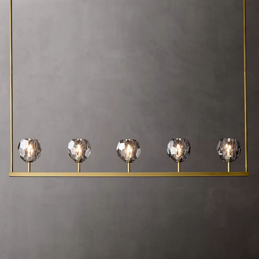 Linear Crystal Chandelier Brass & Glass LED Dining Room Statement Lighting Fixture Contemporary for Kitchen Island