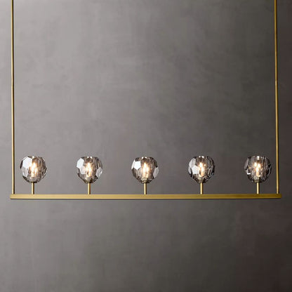 Linear Crystal Chandelier Brass & Glass LED Dining Room Statement Lighting Fixture Contemporary for Kitchen Island