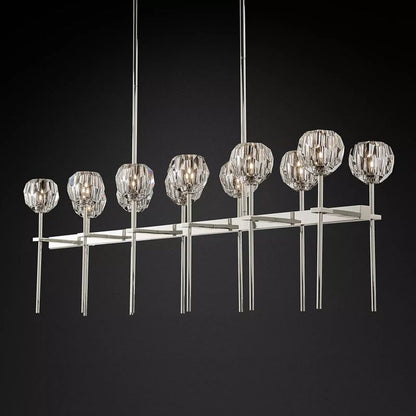 Linear Crystal Chandelier Brass & Glass LED Dining Room Statement Lighting Fixture Contemporary for Kitchen Island