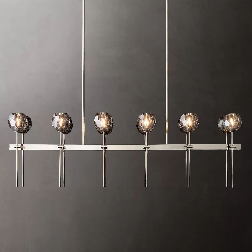 Linear Crystal Chandelier Brass & Glass LED Dining Room Statement Lighting Fixture Contemporary for Kitchen Island