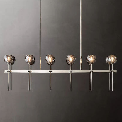 Linear Crystal Chandelier Brass & Glass LED Dining Room Statement Lighting Fixture Contemporary for Kitchen Island