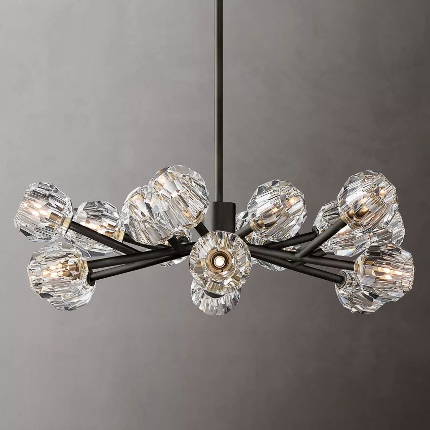 Spherical Crystal Chandelier with Brass Frame 24-72 Inch Modern Orb Light Fixture for Dining Room & Foyer