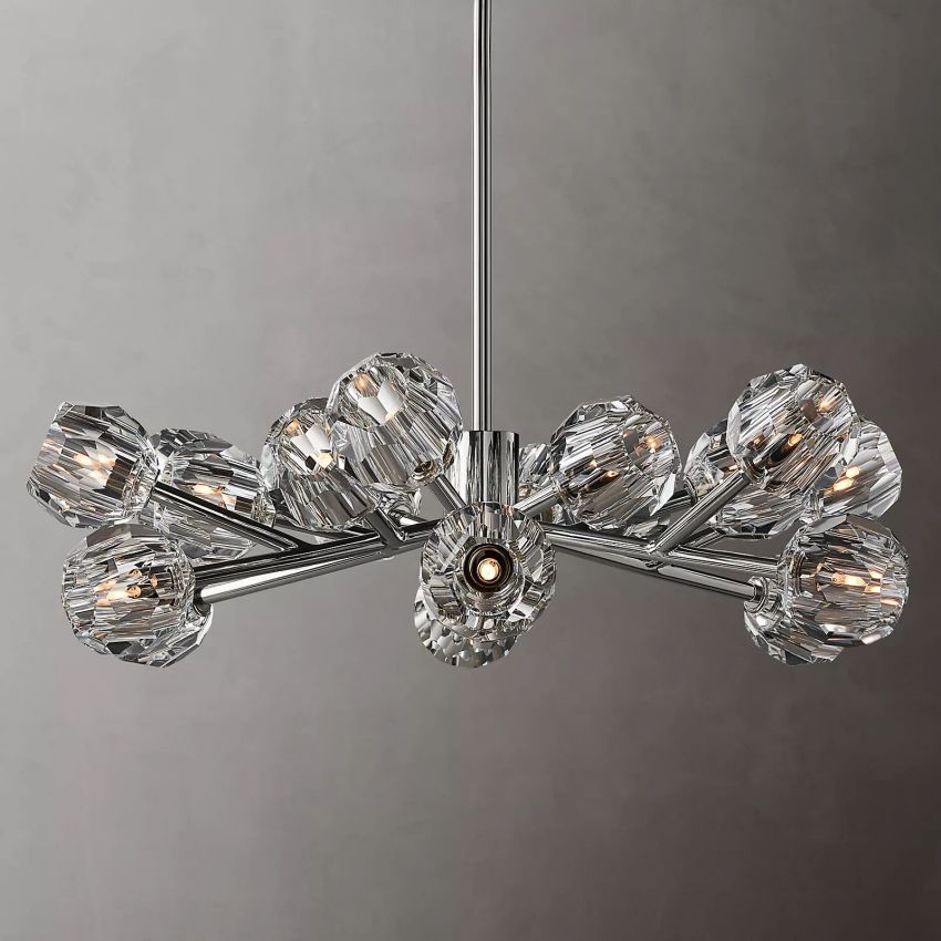 Spherical Crystal Chandelier with Brass Frame 24-72 Inch Modern Orb Light Fixture for Dining Room & Foyer