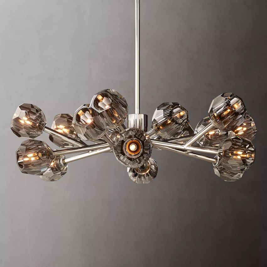 Spherical Crystal Chandelier with Brass Frame 24-72 Inch Modern Orb Light Fixture for Dining Room & Foyer