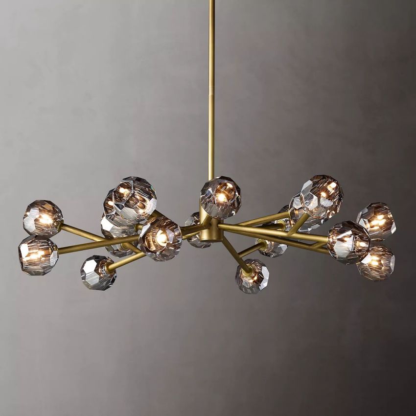 Spherical Crystal Chandelier with Brass Frame 24-72 Inch Modern Orb Light Fixture for Dining Room & Foyer