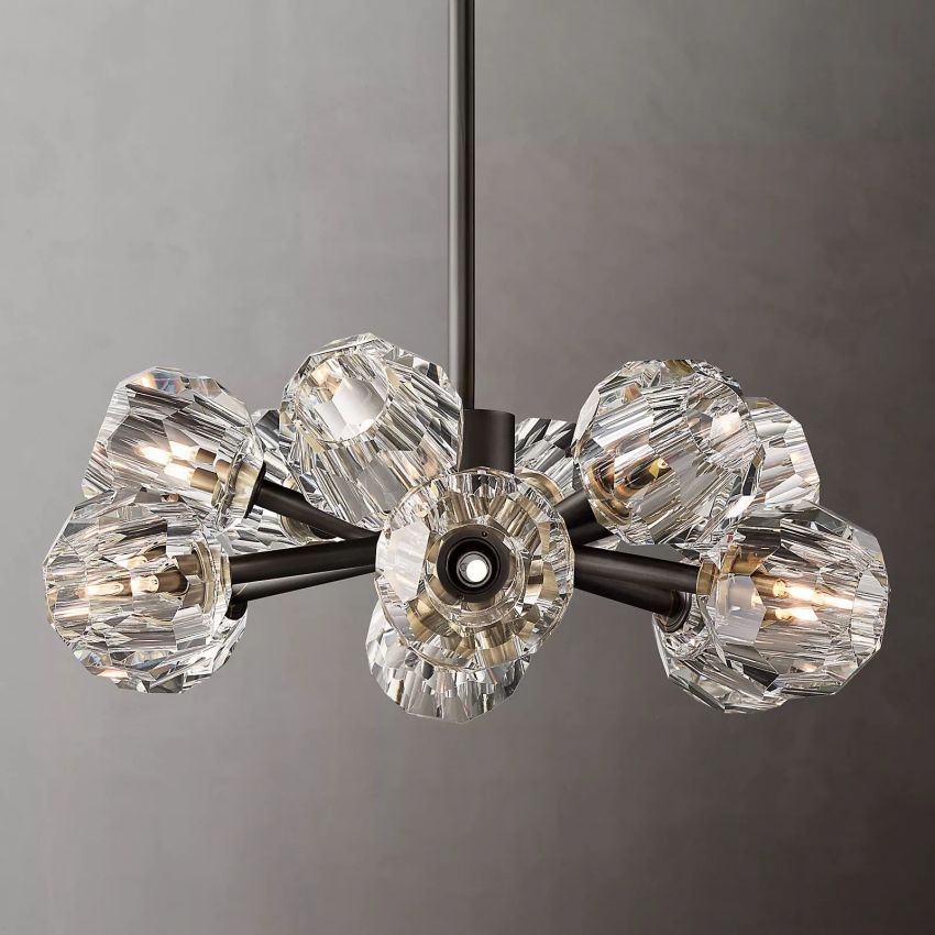 Spherical Crystal Chandelier with Brass Frame 24-72 Inch Modern Orb Light Fixture for Dining Room & Foyer