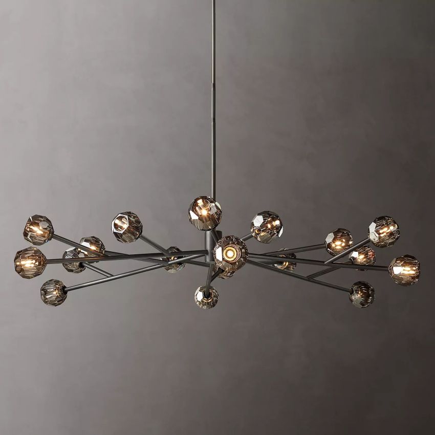 Spherical Crystal Chandelier with Brass Frame 24-72 Inch Modern Orb Light Fixture for Dining Room & Foyer