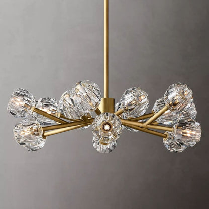 Spherical Crystal Chandelier with Brass Frame 24-72 Inch Modern Orb Light Fixture for Dining Room & Foyer