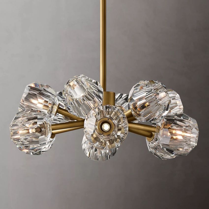 Spherical Crystal Chandelier with Brass Frame 24-72 Inch Modern Orb Light Fixture for Dining Room & Foyer