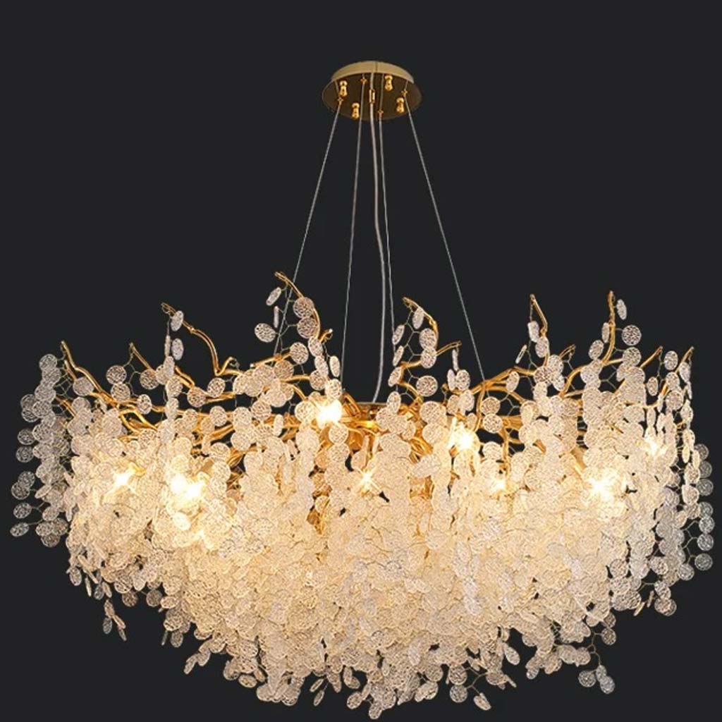 Glass Leaf Pendant Light Gold Aluminum Frame LED Adjustable Color Temperature Ceiling Fixture Living Room Bedroom Dining Entryway Statement