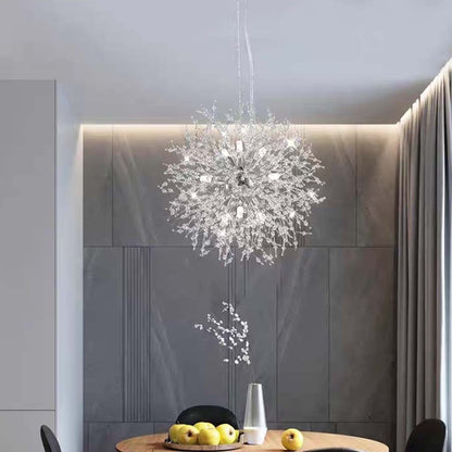 Sparkling Glass Crystal Ceiling Fixture Multi-Head Round & Rectangular LED Overhead Lighting for Dining Room Living Room Entry Hall Foyer Be