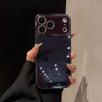 Tempered Glass iPhone Case with Camera Lens Shield & Plated Edges – Shockproof Protection for iPhone 11-17 Pro Max