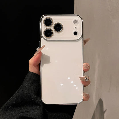 Tempered Glass iPhone Case with Camera Lens Shield & Plated Edges – Shockproof Protection for iPhone 11-17 Pro Max
