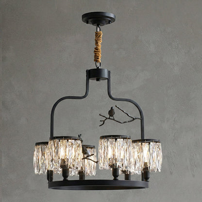 Crystal Hanging Light Fixture with Brass Frame 22 Inch for Dining Room Living Room Foyer Indoor Ceiling Lighting Classic Elegant Design