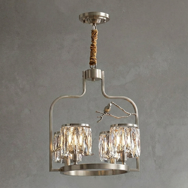 Crystal Hanging Light Fixture with Brass Frame 22 Inch for Dining Room Living Room Foyer Indoor Ceiling Lighting Classic Elegant Design