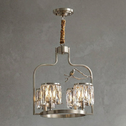 Crystal Hanging Light Fixture with Brass Frame 22 Inch for Dining Room Living Room Foyer Indoor Ceiling Lighting Classic Elegant Design