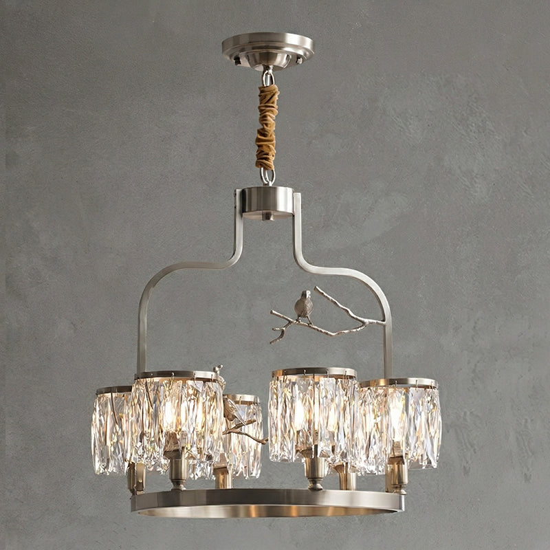 Crystal Hanging Light Fixture with Brass Frame 22 Inch for Dining Room Living Room Foyer Indoor Ceiling Lighting Classic Elegant Design