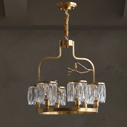 Crystal Hanging Light Fixture with Brass Frame 22 Inch for Dining Room Living Room Foyer Indoor Ceiling Lighting Classic Elegant Design