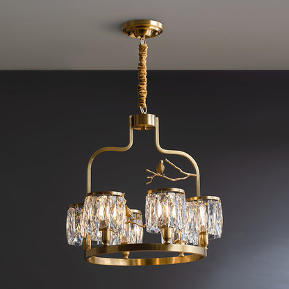 Crystal Hanging Light Fixture with Brass Frame 22 Inch for Dining Room Living Room Foyer Indoor Ceiling Lighting Classic Elegant Design