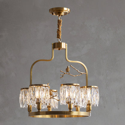 Crystal Hanging Light Fixture with Brass Frame 22 Inch for Dining Room Living Room Foyer Indoor Ceiling Lighting Classic Elegant Design