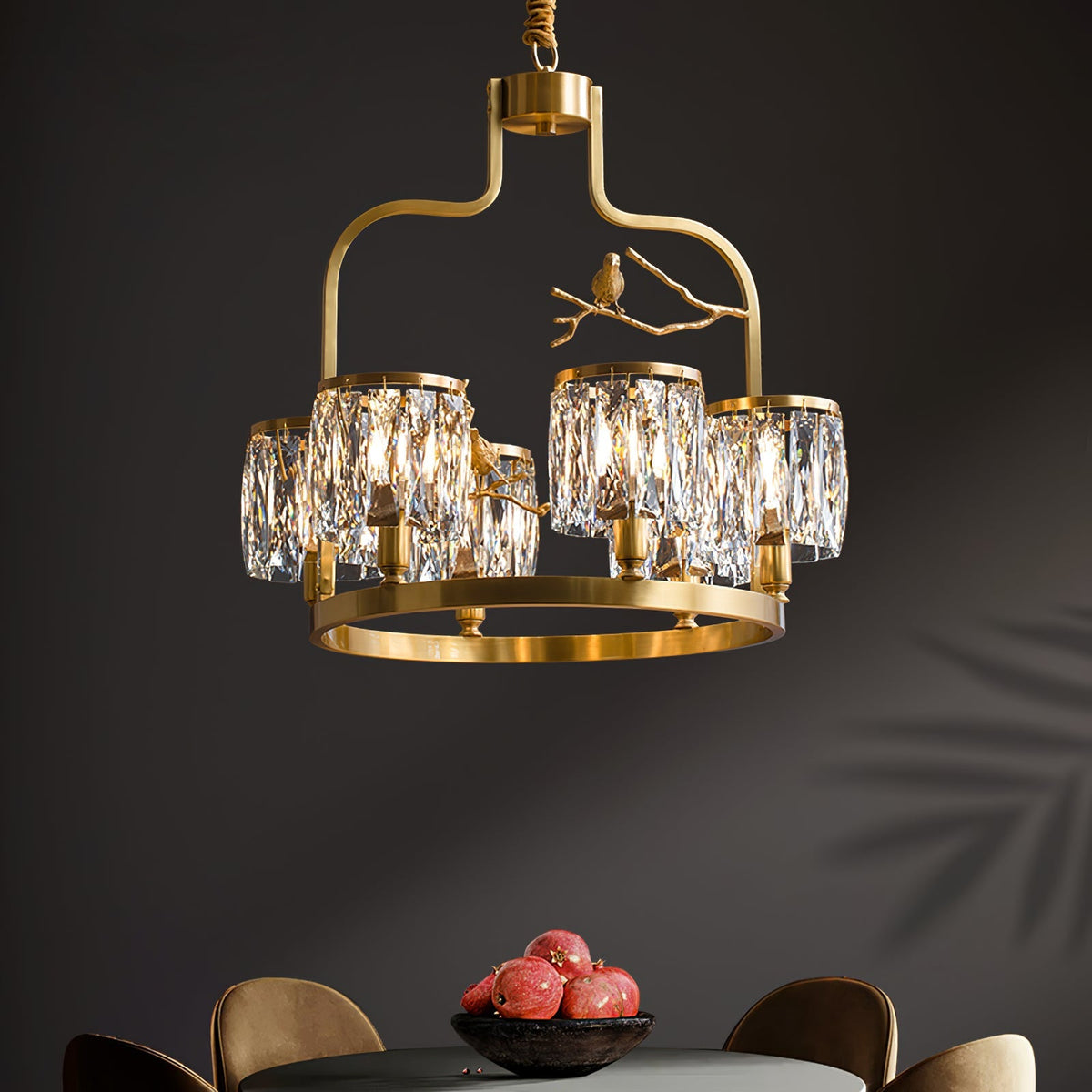 Crystal Hanging Light Fixture with Brass Frame 22 Inch for Dining Room Living Room Foyer Indoor Ceiling Lighting Classic Elegant Design