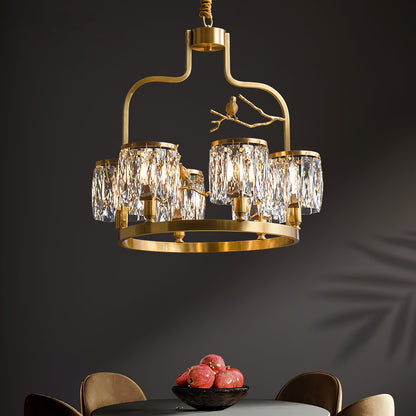 Crystal Hanging Light Fixture with Brass Frame 22 Inch for Dining Room Living Room Foyer Indoor Ceiling Lighting Classic Elegant Design