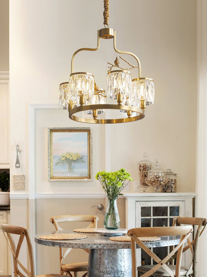 Crystal Hanging Light Fixture with Brass Frame 22 Inch for Dining Room Living Room Foyer Indoor Ceiling Lighting Classic Elegant Design