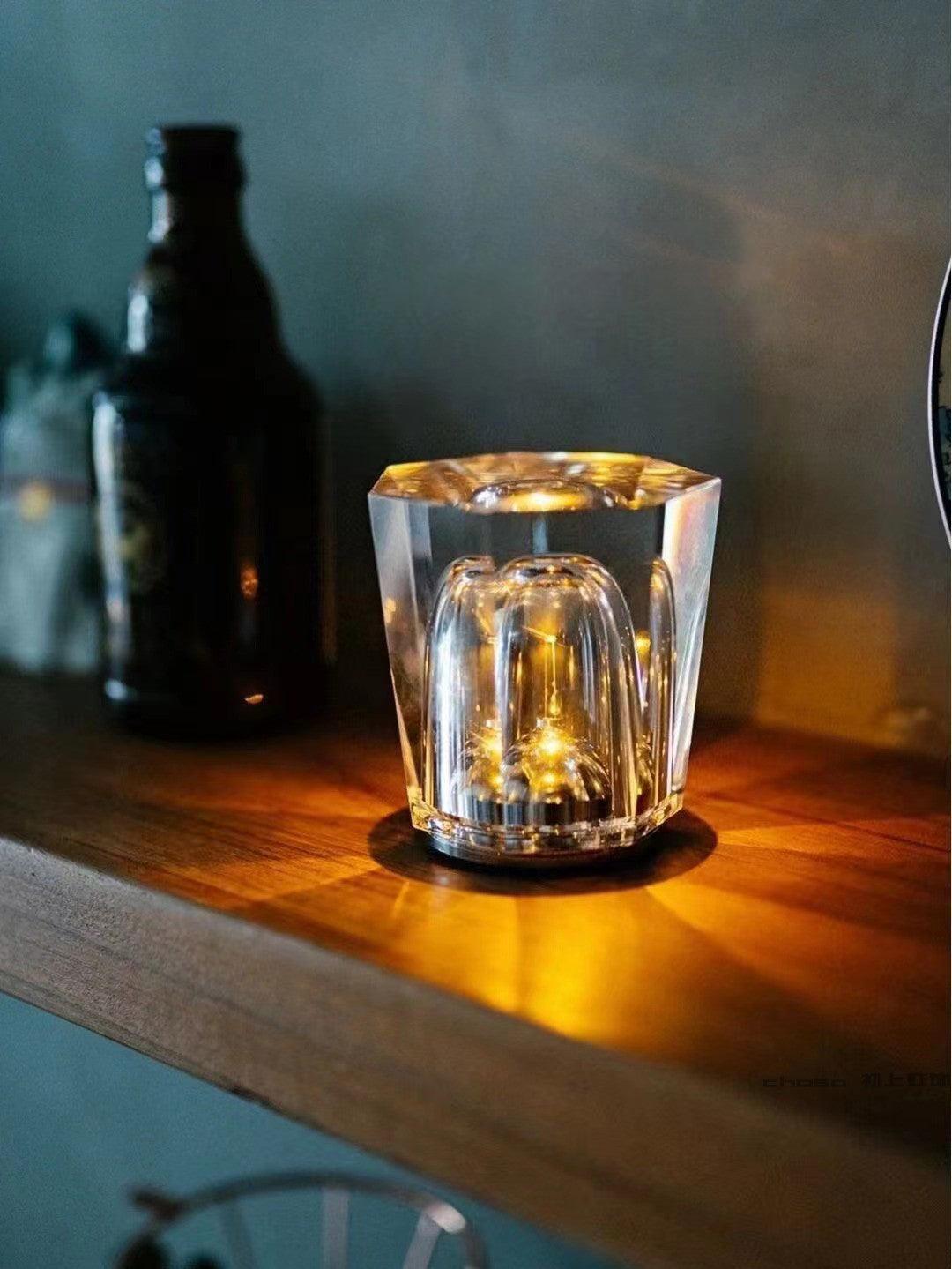 Rechargeable LED Accent Lamp with Crystal Reflective Glass – Compact Nightstand Light for Bedroom, Office Desk, Cozy Reading Nook