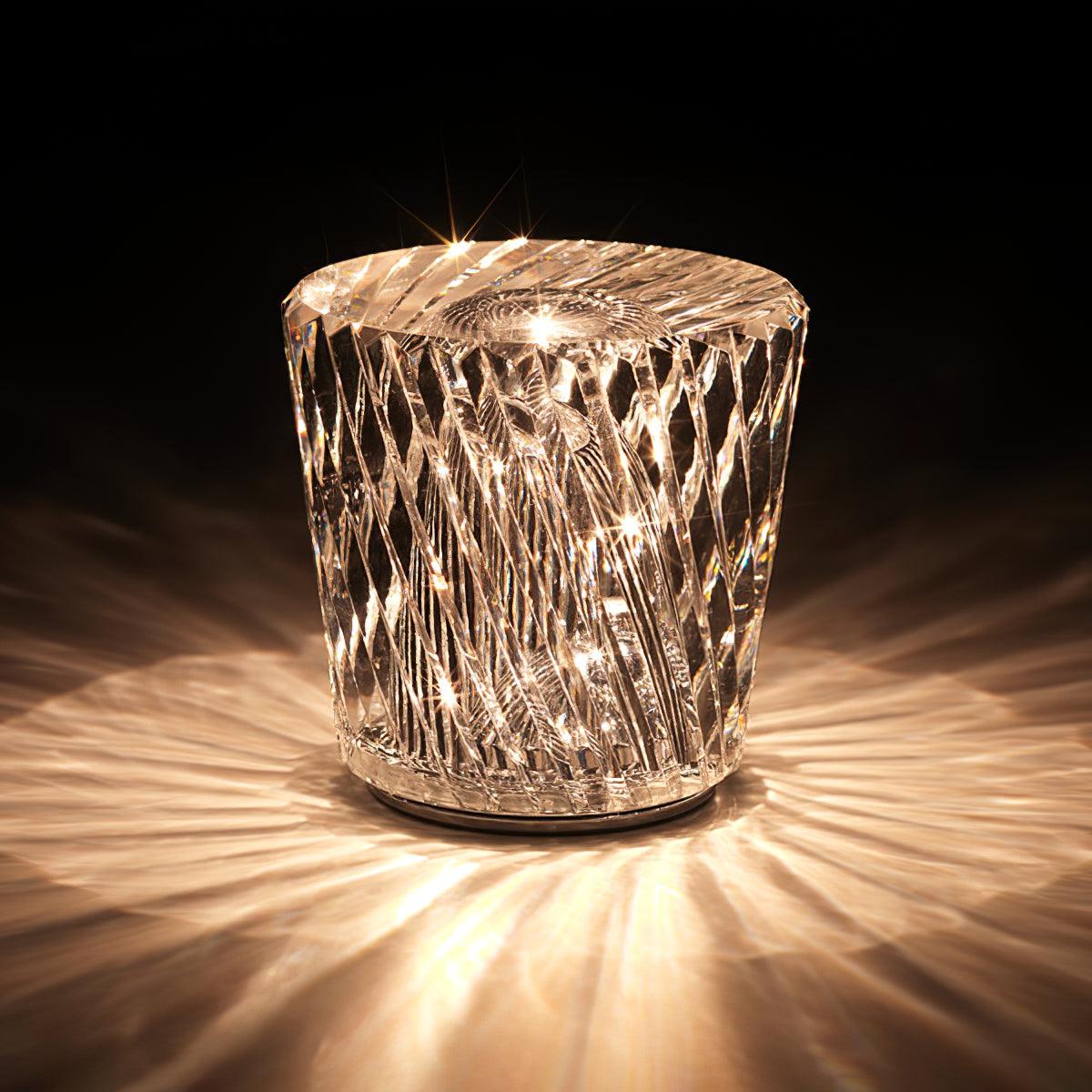 Rechargeable LED Accent Lamp with Crystal Reflective Glass – Compact Nightstand Light for Bedroom, Office Desk, Cozy Reading Nook