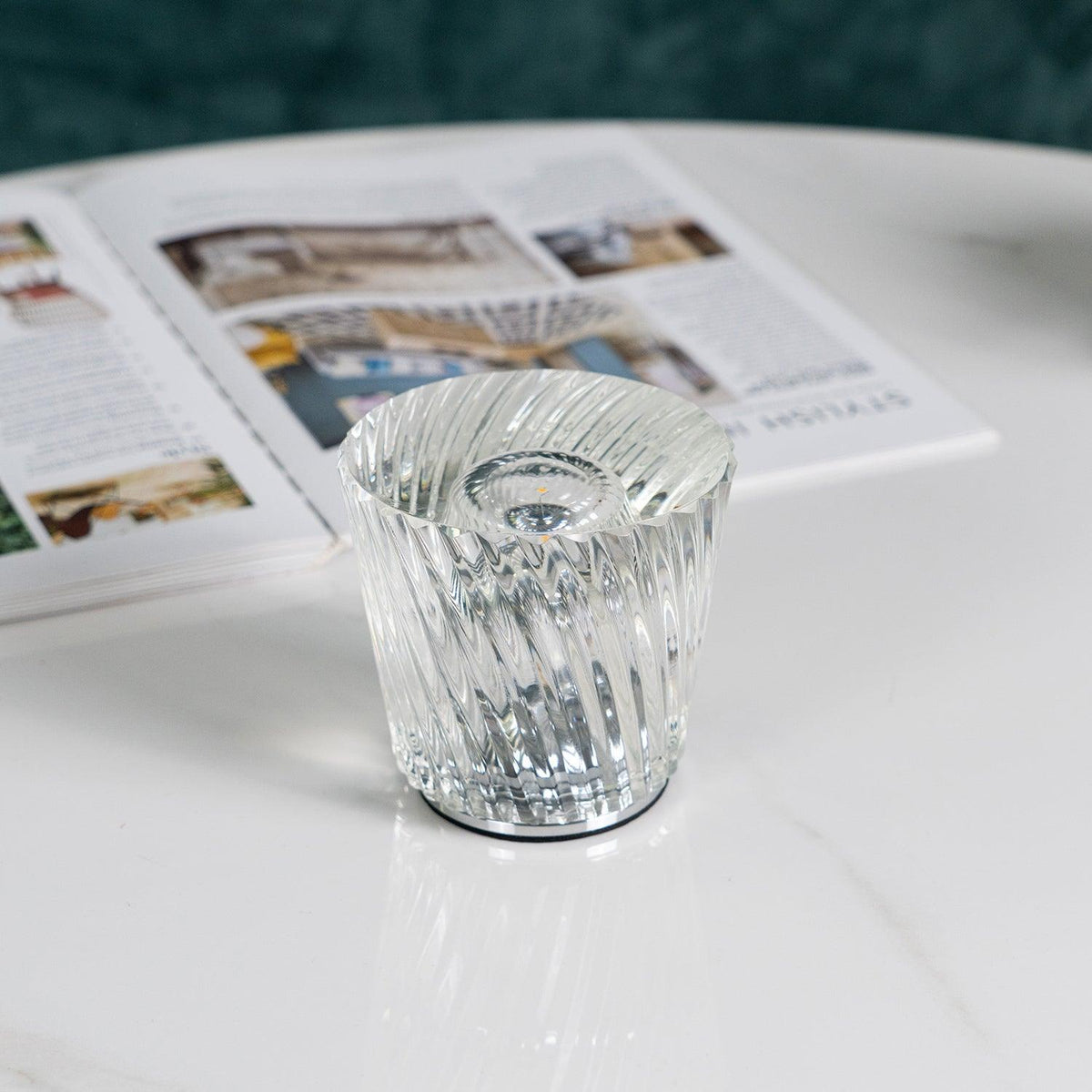 Rechargeable LED Accent Lamp with Crystal Reflective Glass – Compact Nightstand Light for Bedroom, Office Desk, Cozy Reading Nook