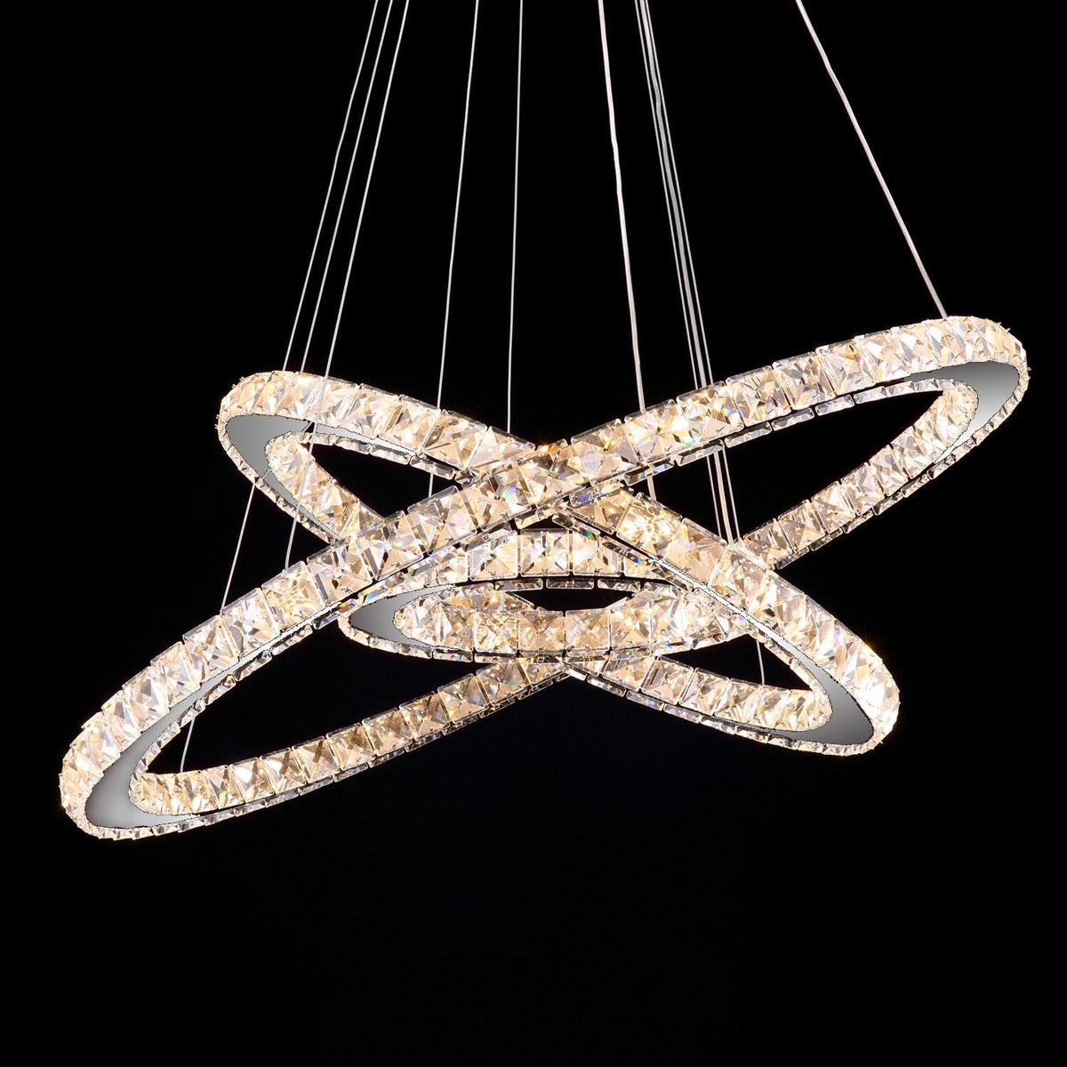 Adjustable Circle Hanging Light Fixture with K9 Crystal Accents for Dining Room & Living Room