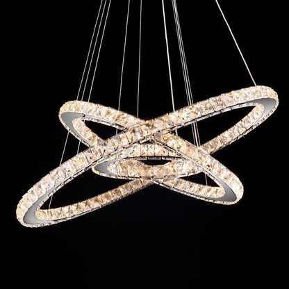 Adjustable Circle Hanging Light Fixture with K9 Crystal Accents for Dining Room & Living Room