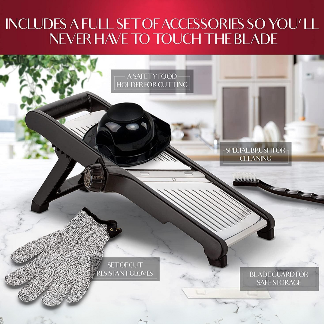 Culinary Master | Vegetable Slicer with Stainless Steel Blade & Safety Gloves | Precise Cutting Tool for Effortless Meal Prep