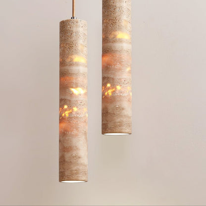 Lámpara colgante Stone Drop E27 con cable ajustable, color beige, 2.4 pulgadas de diámetro, para isla de cocina, barra, comedor, acabado de travertino, cilindro natural de 10-14 pulgadas.