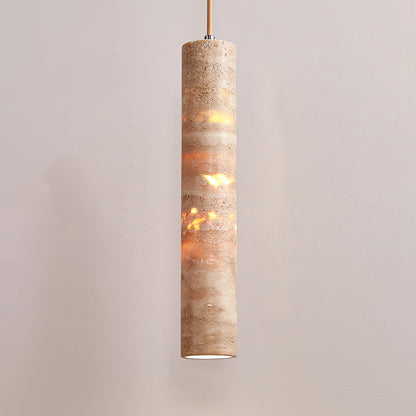 Lámpara colgante Stone Drop E27 con cable ajustable, color beige, 2.4 pulgadas de diámetro, para isla de cocina, barra, comedor, acabado de travertino, cilindro natural de 10-14 pulgadas.