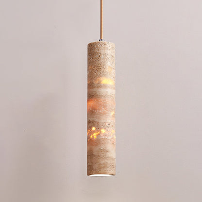Lámpara colgante Stone Drop E27 con cable ajustable, color beige, 2.4 pulgadas de diámetro, para isla de cocina, barra, comedor, acabado de travertino, cilindro natural de 10-14 pulgadas.