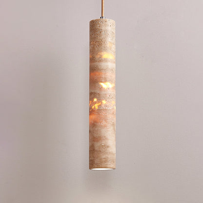 Lámpara colgante Stone Drop E27 con cable ajustable, color beige, 2.4 pulgadas de diámetro, para isla de cocina, barra, comedor, acabado de travertino, cilindro natural de 10-14 pulgadas.