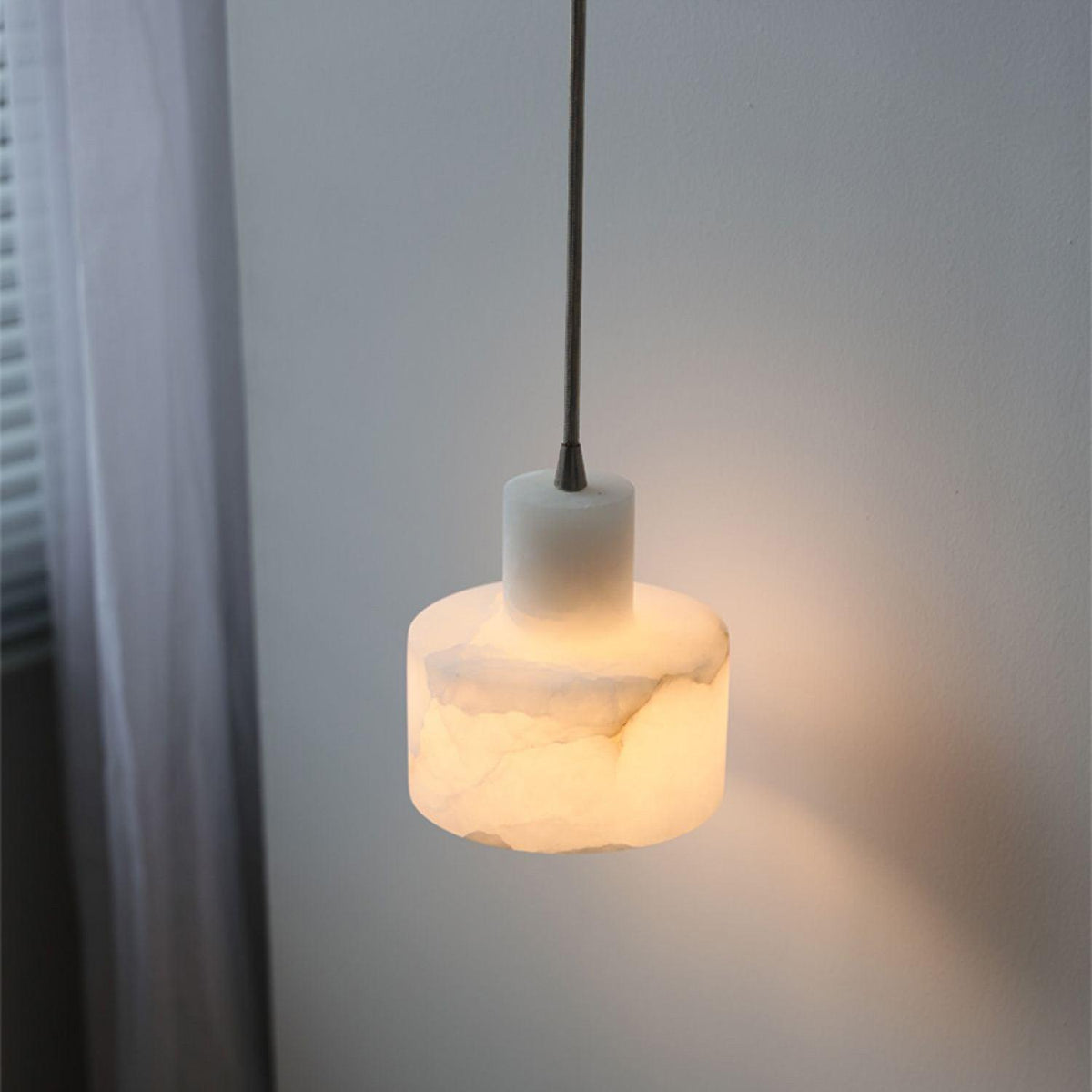 Stone Cylinder Hanging Lamp White Adjustable Drop Ceiling Fixture for Kitchen Island Dining Room Bedroom Hallway Natural Alabaster E27 Socke