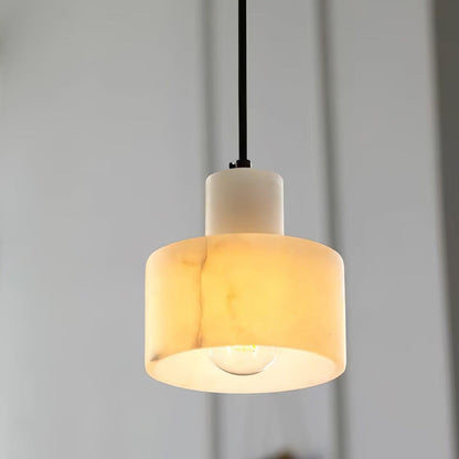 Stone Cylinder Hanging Lamp White Adjustable Drop Ceiling Fixture for Kitchen Island Dining Room Bedroom Hallway Natural Alabaster E27 Socke