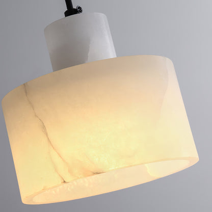 Stone Cylinder Hanging Lamp White Adjustable Drop Ceiling Fixture for Kitchen Island Dining Room Bedroom Hallway Natural Alabaster E27 Socke