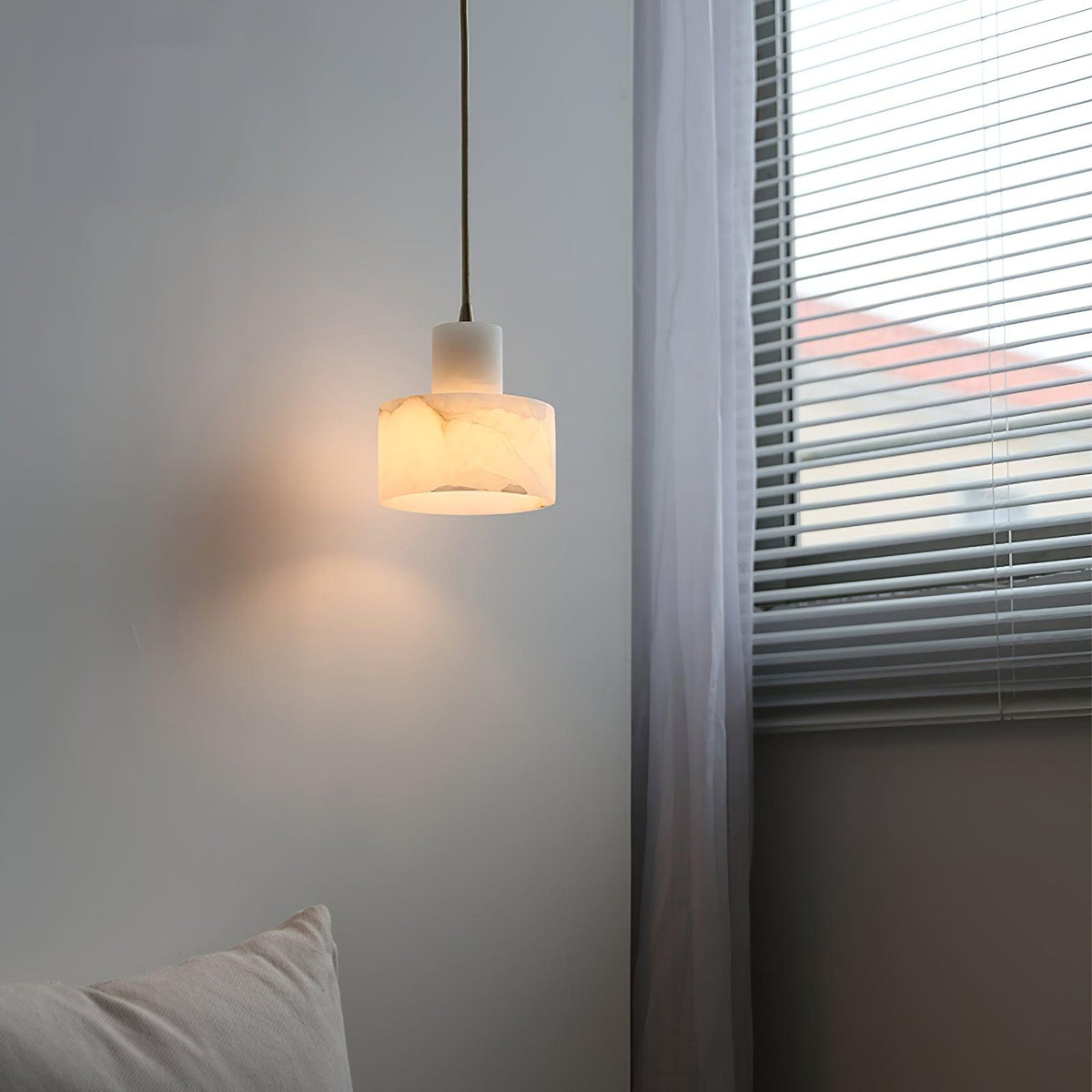 Stone Cylinder Hanging Lamp White Adjustable Drop Ceiling Fixture for Kitchen Island Dining Room Bedroom Hallway Natural Alabaster E27 Socke