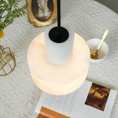 Stone Cylinder Hanging Lamp White Adjustable Drop Ceiling Fixture for Kitchen Island Dining Room Bedroom Hallway Natural Alabaster E27 Socke