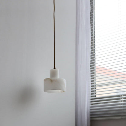 Stone Cylinder Hanging Lamp White Adjustable Drop Ceiling Fixture for Kitchen Island Dining Room Bedroom Hallway Natural Alabaster E27 Socke